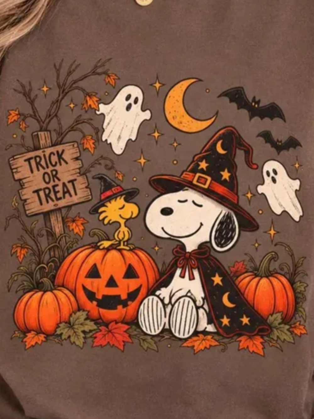 Comfort color espresso Halloween Snoopy & Pumpkins Short Sleeve Tee - Picture 2 of 4